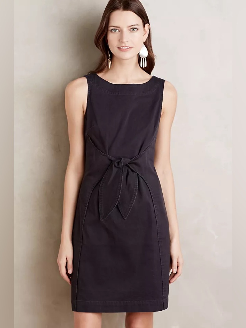 Anthropologie Holding Horses Clara Tie-Front Sheath Black Denim Dress